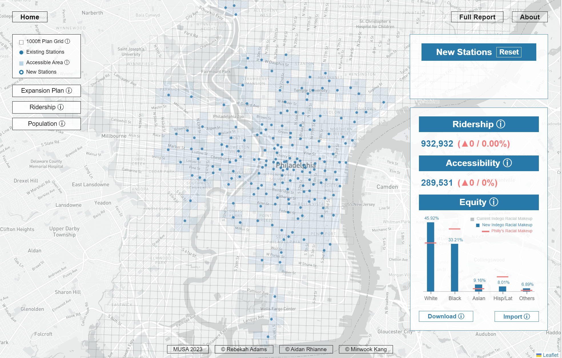 Station Planner App main map page for planning future bike stations.